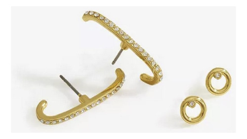 Set Aretes Mistu X2 Pares Bañado En Oro 24k Quilates- Unique