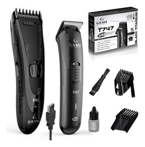 Kit Peluquería Recargable Máquina Recortadora Cabello Barba Color Negro