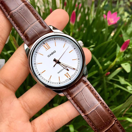 Reloj Casio Mtp-v005l-7b Acero Y Cuero