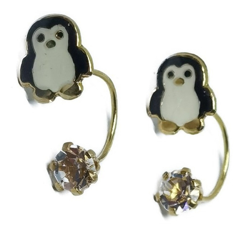 Aretes De Pinguino Y Zirconia Tipo Telefono Oro Laminad