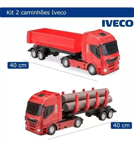 Caminhão Iveco De Brinquedo Carreta Toras De Madeira de Plastico