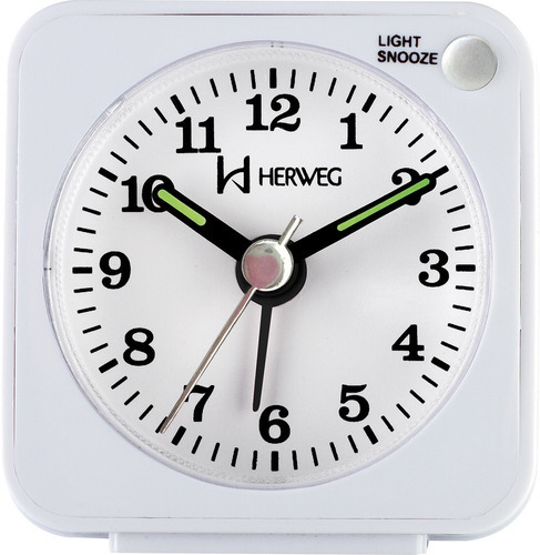 Relógio Silencioso Despertador Branco Pequeno Herweg 2510