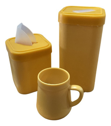 Set Matero Yerbero Y Azucarero De Plastico Con Mate Mostaza