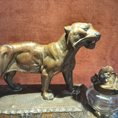 Escribania Antigua Artnouveau Figura Tigre Tintero Estatuill (Usado)