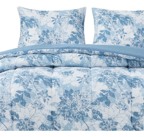 Plumon Reversible 2 Plazas Flores Azul