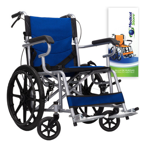 Silla De Ruedas Traslado Acero Ligera Todo Terreno Plegable Color Azul