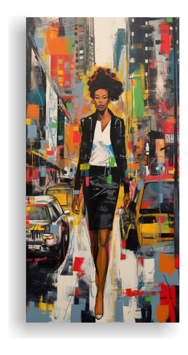 40x20cm Cuadro Decorativo Mujer Negra En Calle Nueva York