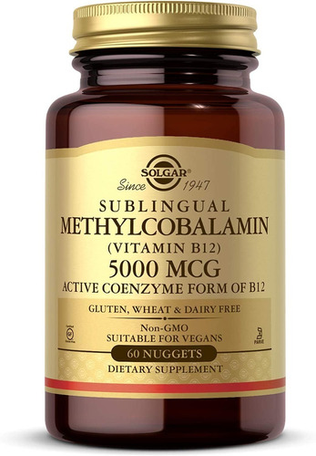 Metilcobalamina Vitamina B12.  5000mcg Sublingual. 60 Caps