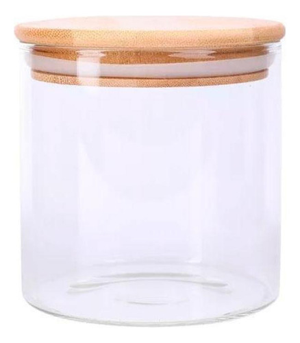 Kit 2 Potes Vidro 500ml Tampa Madeira Bambu Porta