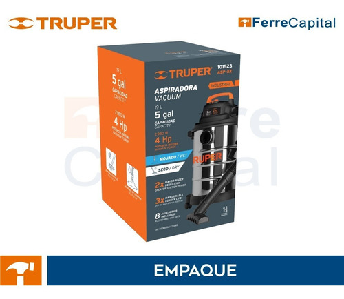 Aspiradora Sólidos Y Líquidos 5 Gal Acero Inox Truper 101523