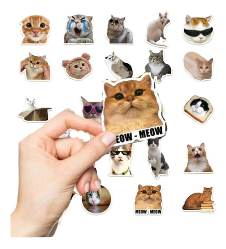 50 Unidades Sticker Pegatina Diferentes Gato Animado Y Real