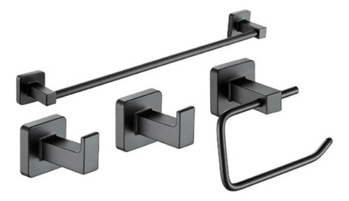 Set Accesorios Baño Conjunto Kit 4 Piezas Piazza Cube Negro