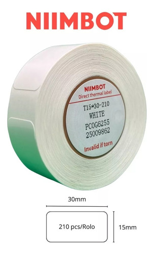 3 Rolos Papel Etiqueta Niimbot D110 D101 D11 15x30mm (630un) Branco