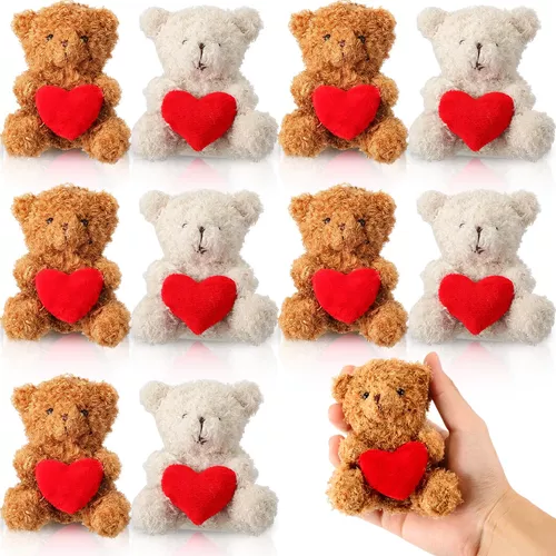 4 piezas de oso de peluche para el día de San Valentín de 6 pulgadas,  lindos animales de peluche con corazón rojo, pequeños juguetes de peluche