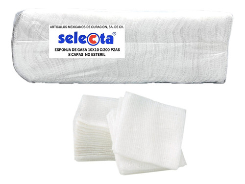 Gasa esponja Selecta GA-10-200 de 10cm x 10cm en pack de 200 x 1u