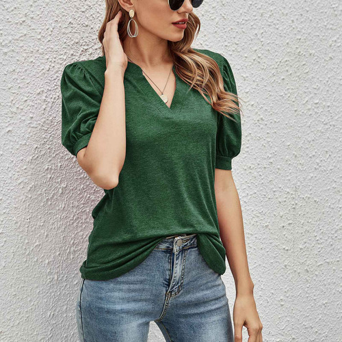 Blusa De Manga Abullonada Para Mujer, Cuello En V, A La Moda