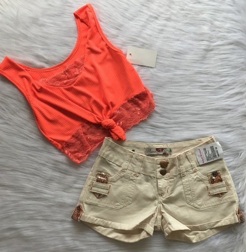 Short Off White Com Bolso Paetê Tam 34 E 36