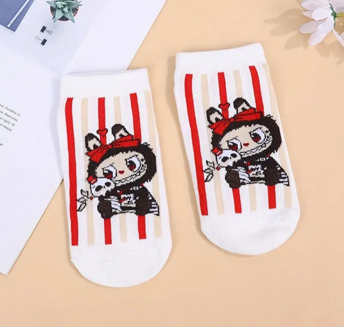 5 Pares De Calcetines Labubu Multicolor Modelo#2 Estampado Fresita Unitalla