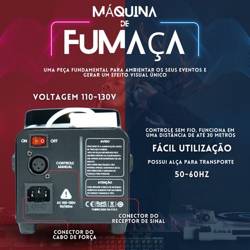 Máquina De Fumaça 3 Leds Rgb 110v Controle Sem Fio Eventos