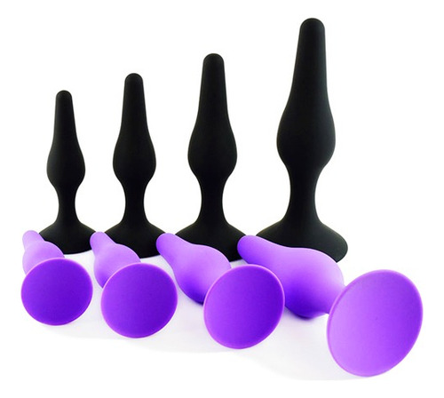 Set 4 Piezas Plug Anal Silicon Iniciación Sex Toy Anal Xxx Color Negro / Black Lativa