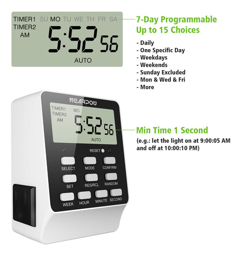 Reloj Digital Programable Nearpow 2 Salidas, 18 En...