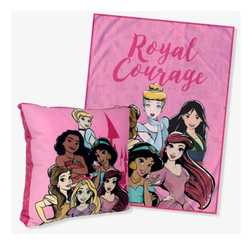 Kit Almofada+manta Princesas Royal Courage Personagem Disney