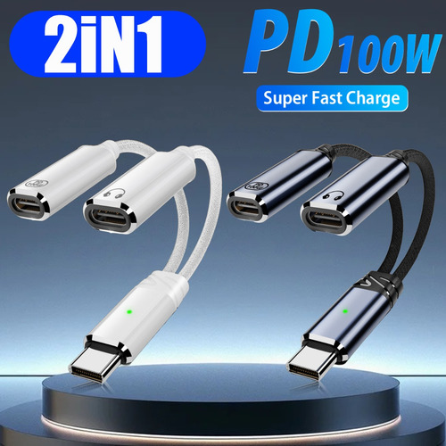 Cable Adaptador De Auriculares De Carga Rápida Usb C 2 En 1