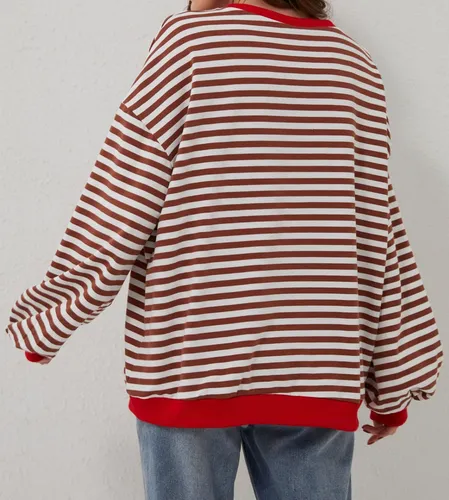 Buzo Mujer Oversize A Rayas Cuello Redondo