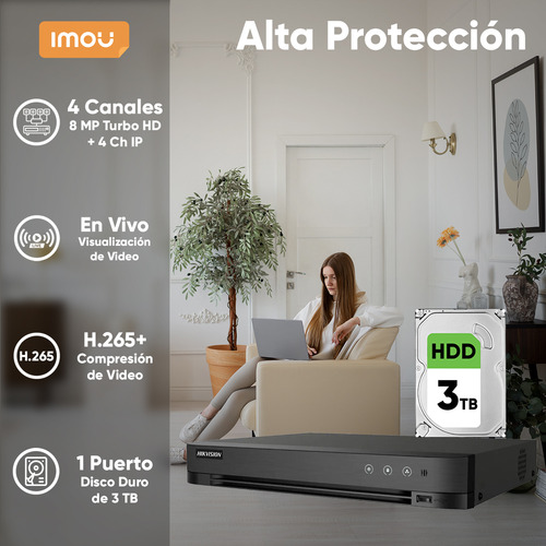 Imou Kit Videovigilancia 4 Cámaras Ip Ptz Wifi 2 Mp Ipc-s21fen Cruiser Se+ / Microfono Altavoz Y Visión Nocturna 24/7 + Disco Duro 3tb Grabación Continua + Dvr Turbo Hd 8mp 4k (ids-7204huhi-m1/s)