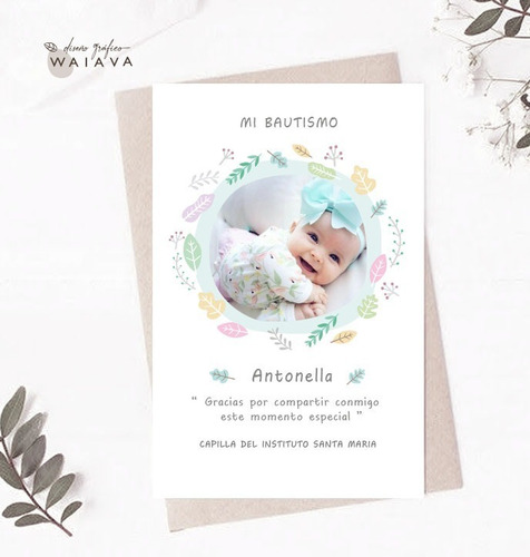 Imagen 9 de 10 de Estampitas Bautismo Tarjetas Estampas Con Foto Nenas X 3u