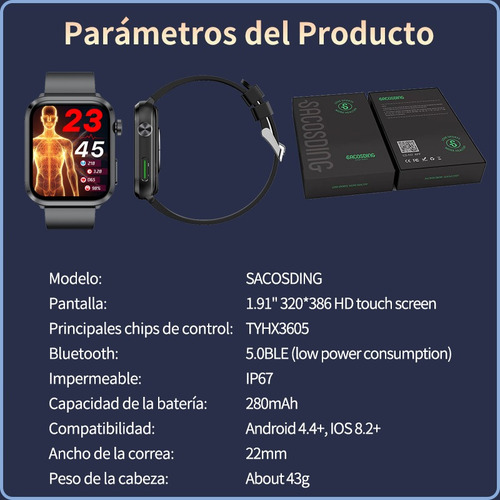Nivel Médico Reloj Inteligente Hombre Glucemia Smartwatch