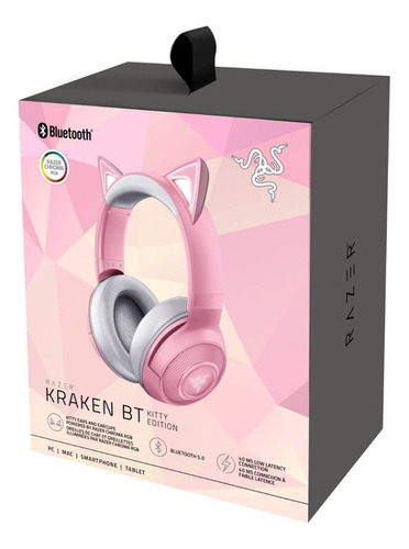 Imagen 5 de 10 de Auriculares Gamer Razer Kraken Bt Kitty Edition Quartz Inalámbricos Rosa Con Led Rgb