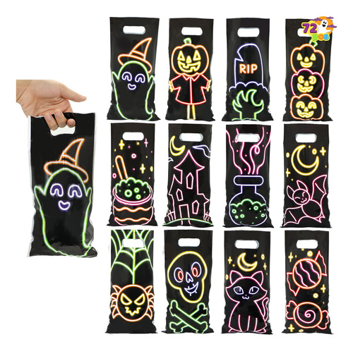 72 Piezas De Halloween Candy Bag Neon Color Con 12 Diseos Pe