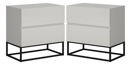 Kit 2 Mesa Cabeceira Quarto 2 Gavetas Branco Dourado Luxo *