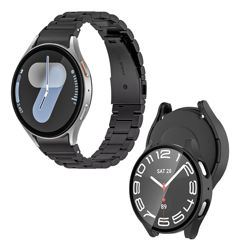 Correa De Eslabones + Funda Con Cristal Para Galaxy Watch 7 Negro/negro 44mm 2 Cm
