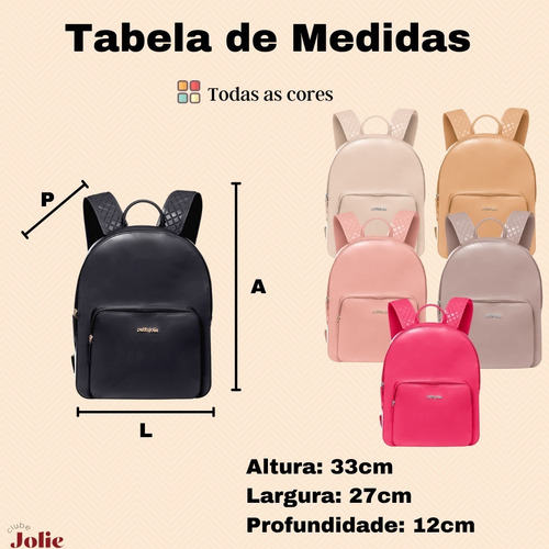 Imagem 8 de 9 de Bolsa Mochila Petite Jolie Feminina Escolar Trabalho Passeio