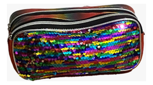 Lapicera Escolar 2 Cierres Colores Lentejuelas Reversible