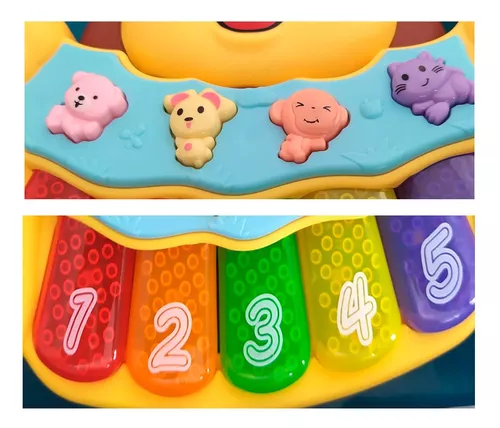  Adorable piano de león para bebé, 5 teclas de luz numeradas y  de colores diferentes, juguete musical para tocar y enseñar al bebé con 3  modos de juego, juguete interactivo para