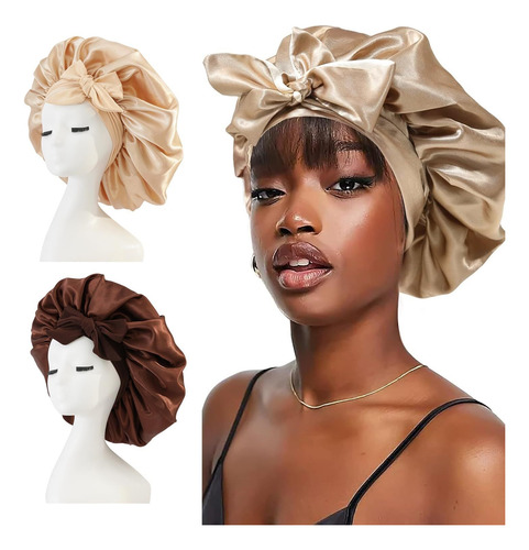 2 Piezas Gorro De Satin Para Dormir,ajustable Gorra De Seda