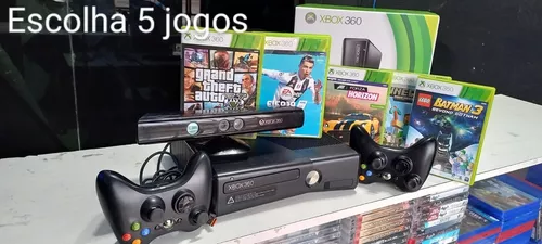 Video Game Xbox 360 Desbloqueado + 1 Controles + 5 Jogos