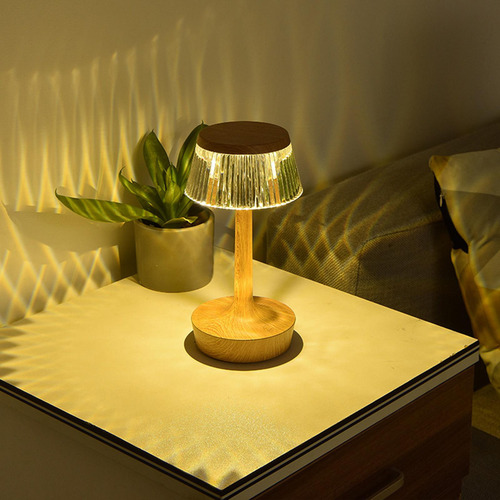 Lámpara De Mesa De Cristal, Sala De Estar, Luz De Madera