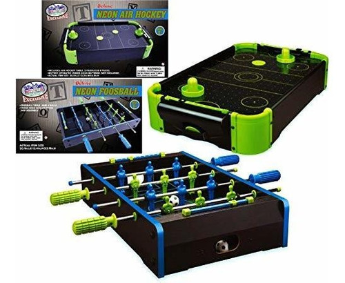 Matty's Toy Stop Deluxe Wooden Mini Tabletop Neon Air Hockey