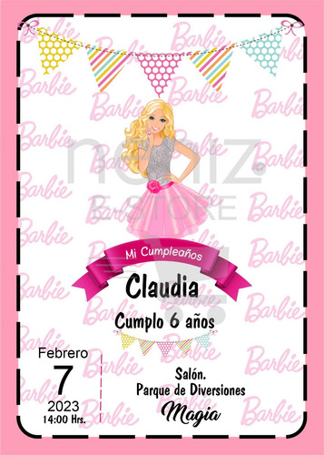Invitación Barbie Digital + Etiquetas De Regalo