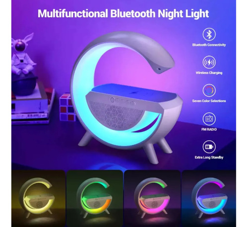 Bocina Bluetooth Con Cargador Inalambrico Luz Led Recargable Blanco