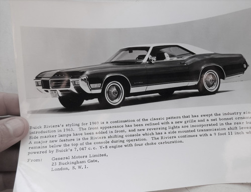 Foto Antigua Buick Riviera 1969 Coupe No Folleto Manual Auto