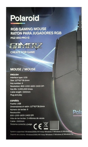 Mouse Gamer Rgb Óptico Polaroid Pgz-850 Pro-g 2400 Dpi