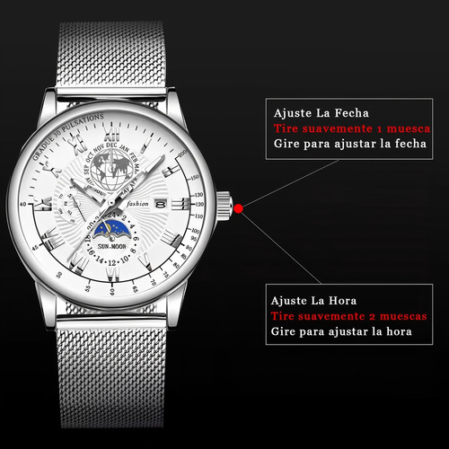 Reloj De Cuarzo RW-003 Luminoso Calendario Acero Impermeable Hombre Correa de Acero Inoxidable y Calendario Regalo Sofisticado para Cumpleaños Aniversario O Eventos Especiales