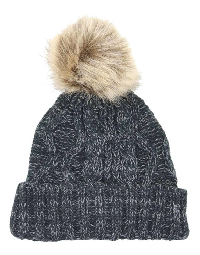 Gorro Rocky Tejido Ochos Con Pompon De Piel Y Puño Mujer