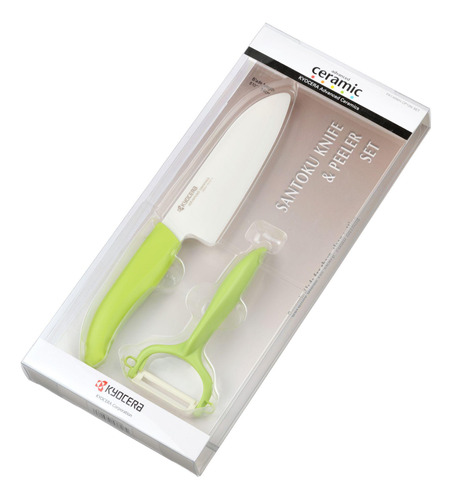 Kit Faca Ceramica Kyocera Santoku 5.5 + Descascador Verde