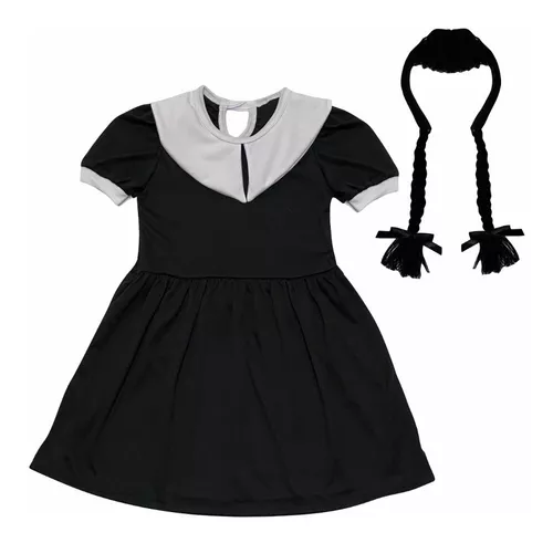 Fantasia Wandinha Addams Preto Carnaval Feminino Infantil